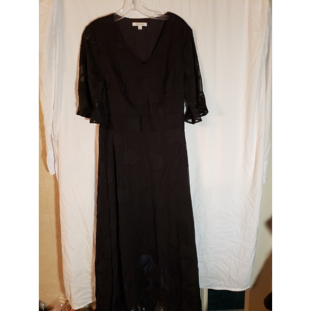 Women's Msglamor Black Short Ruffled Sleeve Midi Dress Size L